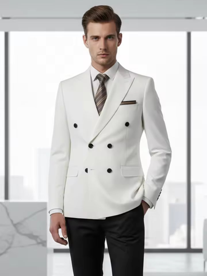 ST cassy Elegant White Double Breasted Suit Set 2 Piece Business Wedding Outfit Classic Stylish Blazer Pants Modern Trendy