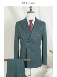 ST cassy gray 2 Pcs set（Jacket+pants）Men's Suit Stripe Double Breasted Wedding Groom costume leisure office Business Suit 2 sold byST Cassy Official St... (4.9 | 1,000+ sold ) 2 sold