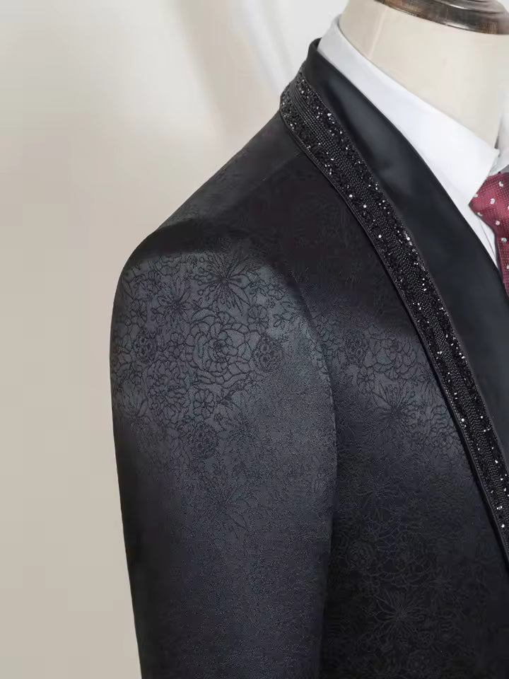 ST Cassy Luxury and fashionable men's suit Rhinestone Collar Shawl Lapel black Wedding Suit 2 Piece Set Groom Tuxedo Banquet