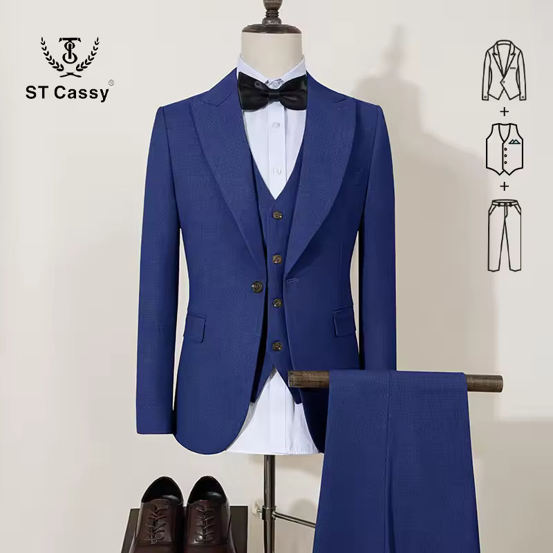 ST Cassy new 2 buttons on suit blue modern design mens office wear blazer coustime homme luxe Bead edge craftsmanship