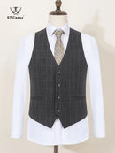 ST Cassy High Quality Men's Plaid suit Slim Fit Male Groom Wedding Blazers evening gown（jacket+Vest+Pants）