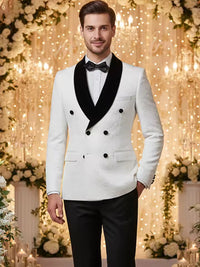 ST Cassy double-breasted groom's wedding 2 piece set men's white slim fit leisure Tasdo shawl collar‌ evening gown Men's suits