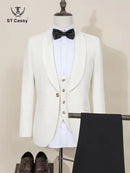 ST Cassy High Quality white Wedding Groom Dress elegant evening gown Prom man Suit Party Dress Slim fit casual suit three-piece