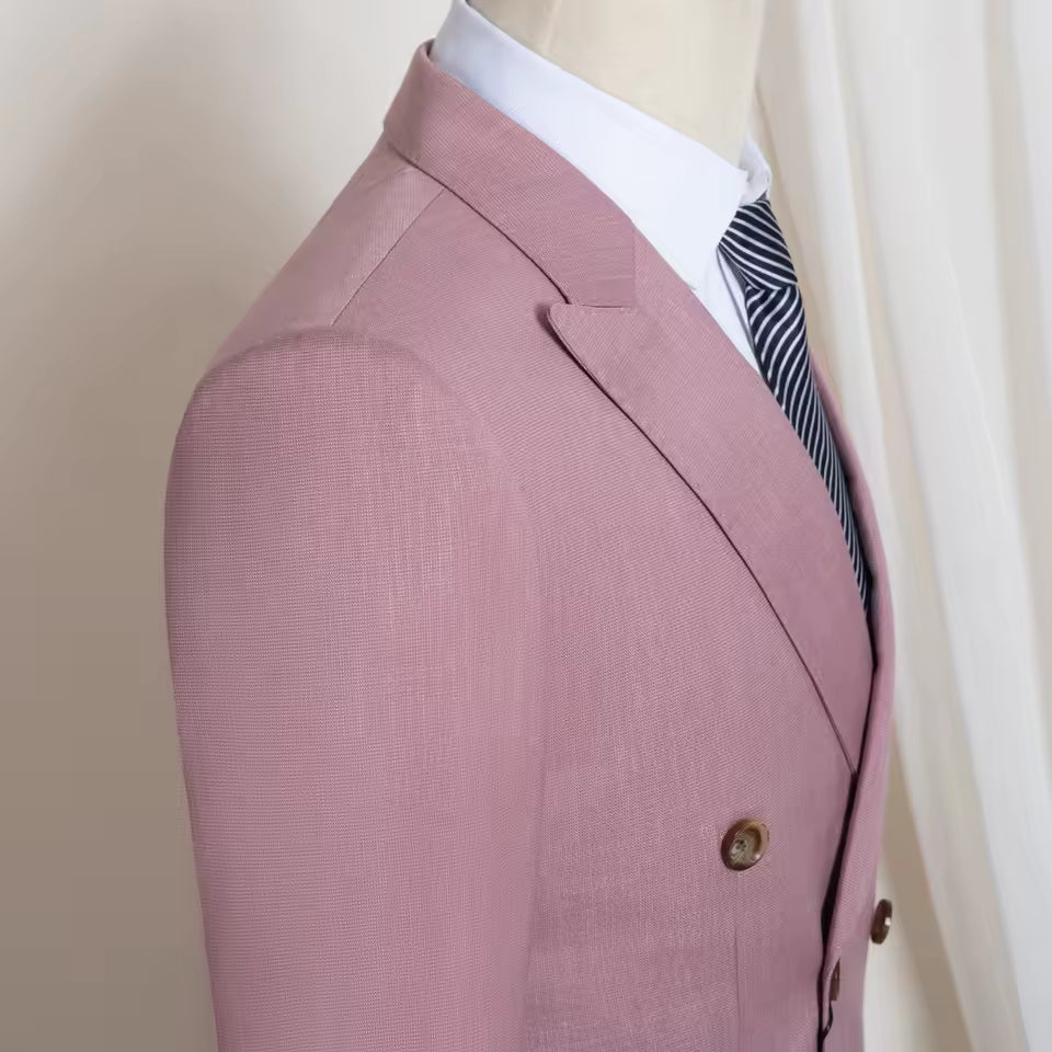 ST Cassy 2026 New pink Men's Suit 2-Piece Set jacket+pants Double breasted Slim Fit Business Casual Formal Wear Wedding/Interview Ready