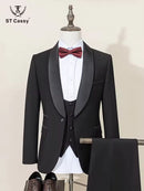 ST Cassy Wedding Groom Dress Men's suit black collar formal dress wedding three-piece suit orthodox suit vest pants