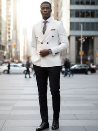 ST cassy Elegant White Double Breasted Suit Set 2 Piece Business Wedding Outfit Classic Stylish Blazer Pants Modern Trendy