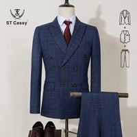 ST Cassy 2-piece set of jackets and pants Elegant suits for men double-breasted Plaid suit Formal Business Office Men's Suits