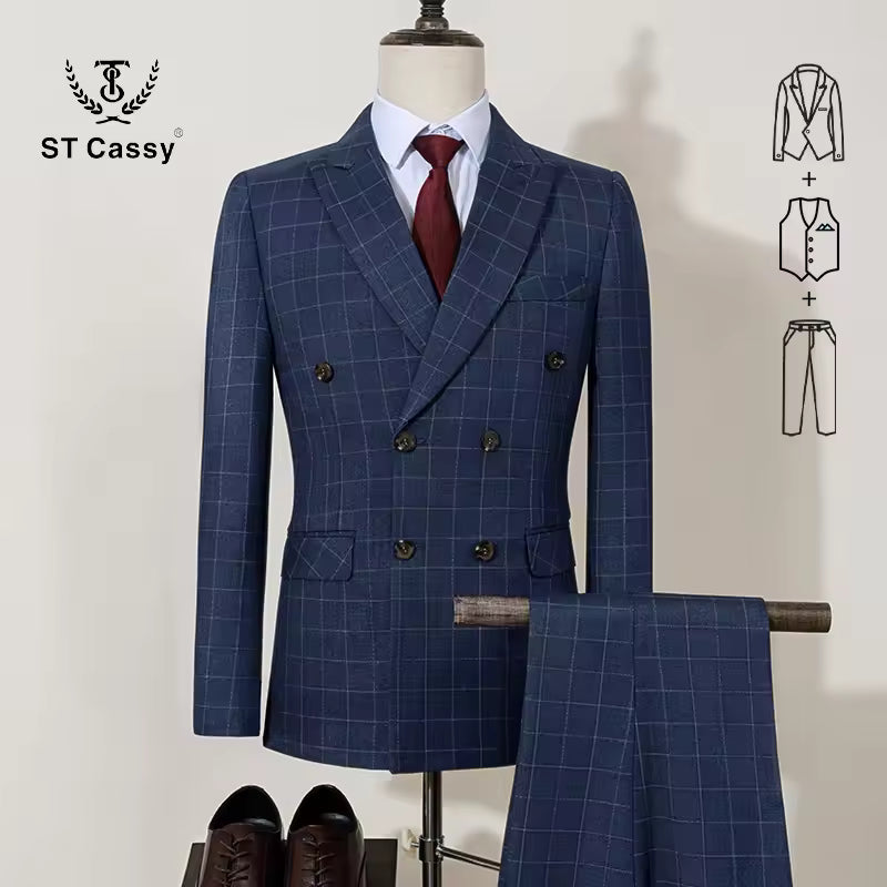 ST Cassy 2-piece set of jackets and pants Elegant suits for men double-breasted Plaid suit Formal Business Office Men's Suits