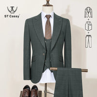 ST Cassy High Quality Green suit Formal Business Office Men's Suits Slim fit casual suit（jacket+Vest+Pants）