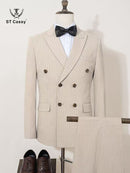 ST Cassy Men Striped suit Double Breasted High-end Brand Formal Business Slim Fit Coat Pants 2 Pieces Set Fashionable and Casual