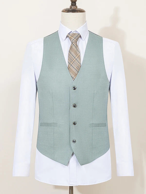 ST Cassy High Quality Men's Suit Summer thin Green  Slim Fit Formal Business Office Men's Suits（jacket+Vest+Pants）