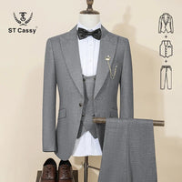 ST Cassy High Quality Male Groom Wedding Blazers Slim fit casual evening gown Business Office khaki Men's Suits