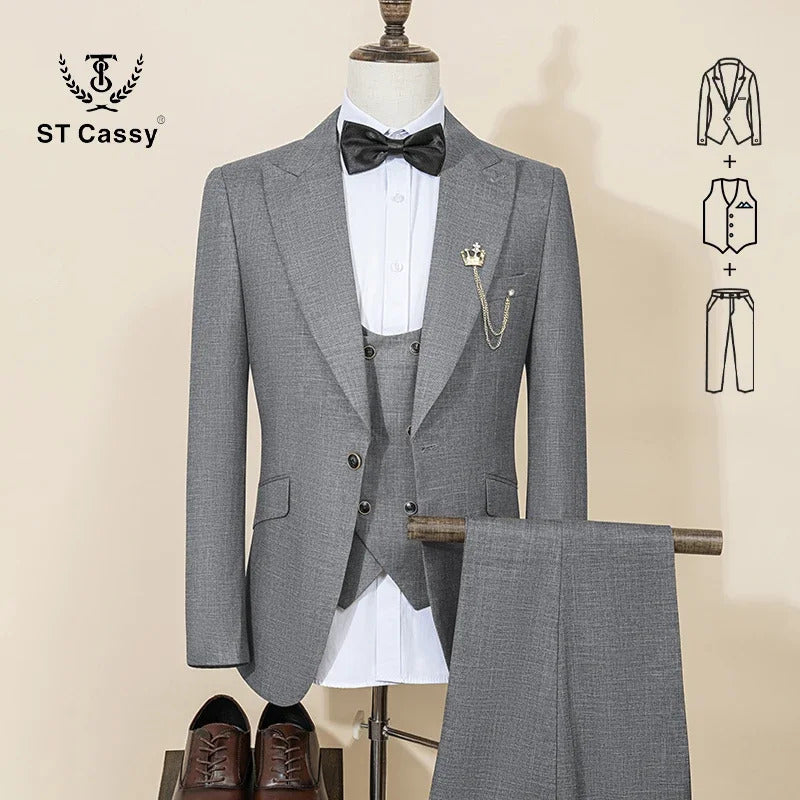 ST Cassy High Quality Male Groom Wedding Blazers Slim fit casual evening gown Business Office khaki Men's Suits