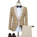 ST Cassy Yellow grid man suit Stylish Groom Suit Set Luxury Wedding Tuxedo Men's Formal Blazer Party Wear