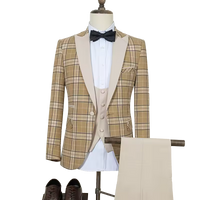 ST Cassy Yellow grid man suit Stylish Groom Suit Set Luxury Wedding Tuxedo Men's Formal Blazer Party Wear
