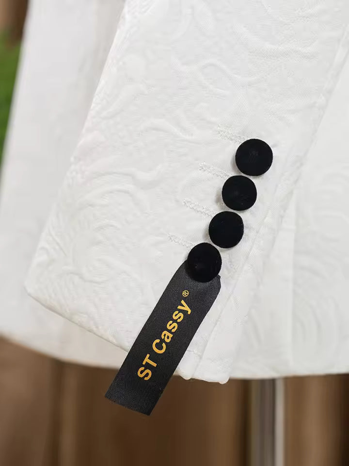 ST Cassy double-breasted groom's wedding 2 piece set men's white slim fit leisure Tasdo shawl collar‌ evening gown Men's suits