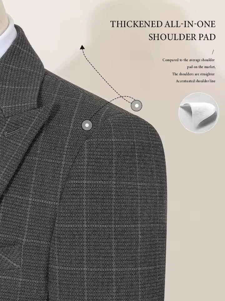 ST Cassy High Quality Men's Plaid suit Slim Fit Male Groom Wedding Blazers evening gown（jacket+Vest+Pants）