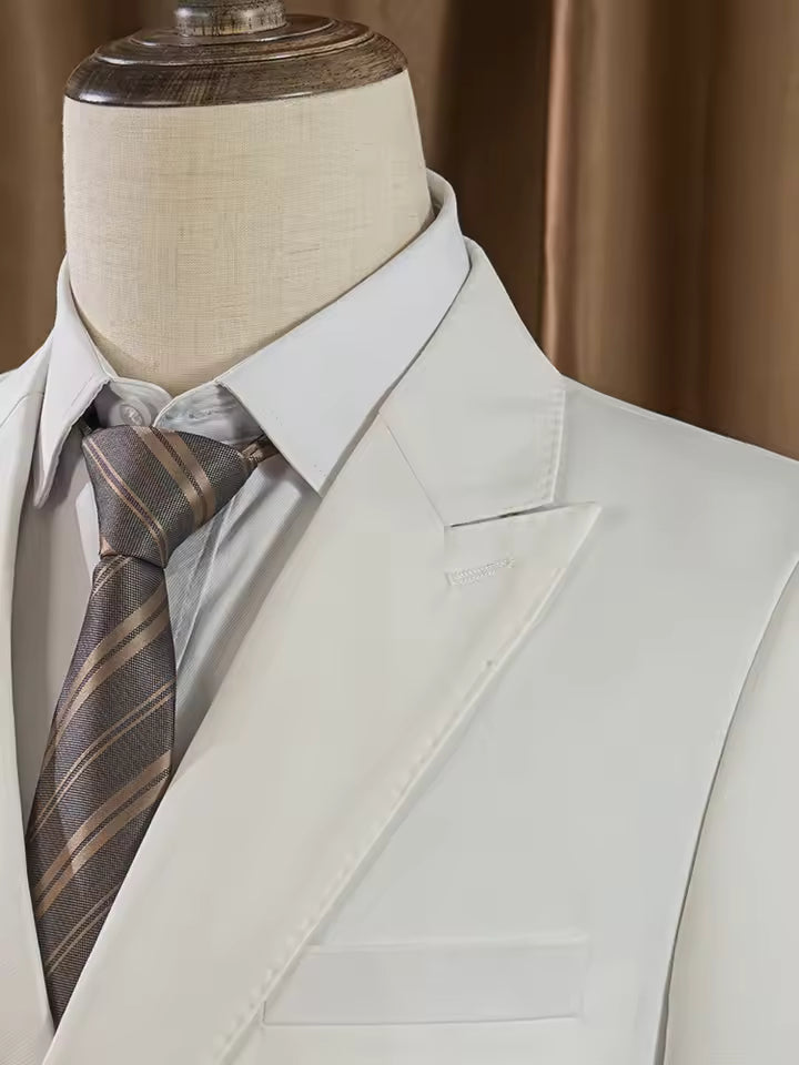 ST cassy Elegant White Double Breasted Suit Set 2 Piece Business Wedding Outfit Classic Stylish Blazer Pants Modern Trendy