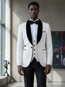 ST Cassy white Male Groom Wedding shawl collar Blazers figure Party Dress Tuxedo Prom Suit Fashion Slim Fit (jacket+Vest+Pants）