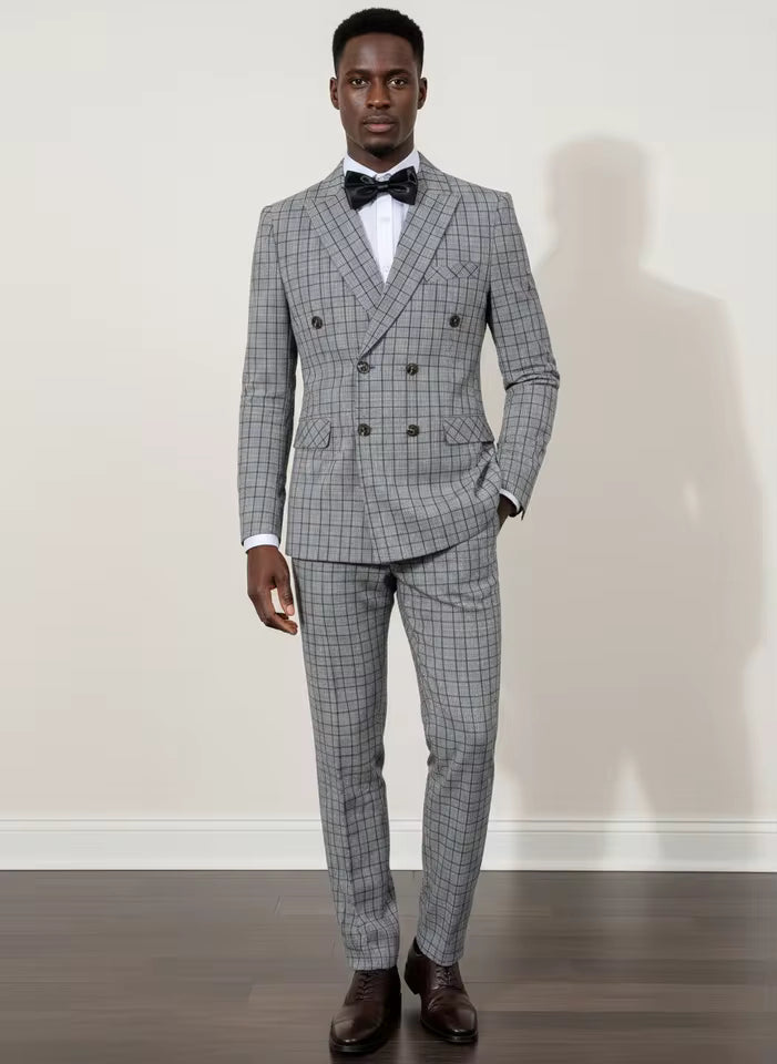 ST Cassy 2-piece set of jackets and pants Elegant suits for men double-breasted Plaid suit Formal Business Office Men's Suits