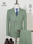 ST Cassy Elegant man suit for wedding Slim Fit Double Breasted Multiple buttons Casual Business man 2 piece outfit set