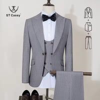 ST Cassy High Quality Men's Suit Slim Fit Male Groom Wedding Blazers Party Dress  Suit Business Office three-piece