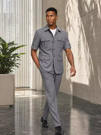 ST Cassy Short Sleeve man suits Safari 2 Piece set Jacket +Pants Business Outwear Costum leisure Summer thin version High quality