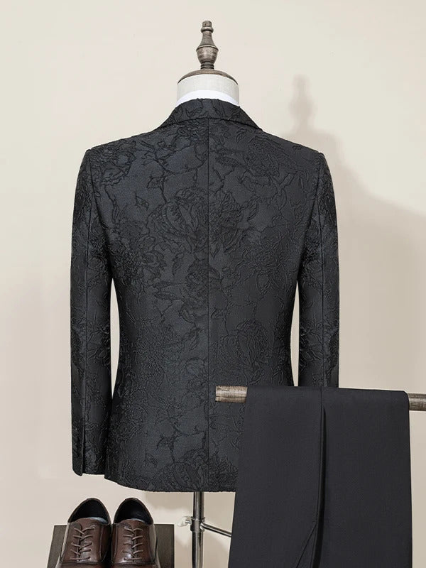 ST Cassy High Quality Retro carving Party Dress Slim Fit Tuxedo Prom Suit Fashion black Male Groom Wedding three-piece