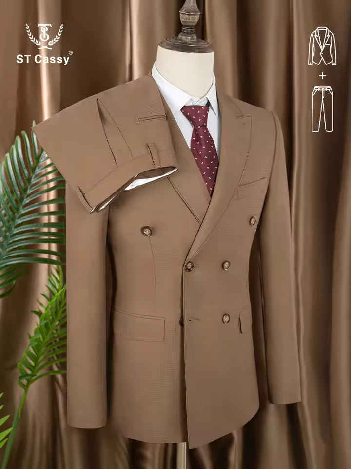 ST cassy Elegant White Double Breasted Suit Set 2 Piece Business Wedding Outfit Classic Stylish Blazer Pants Modern Trendy