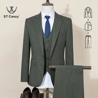 ST Cassy High Quality Formal Business Office Men's Suits Slim Fit Lapel Solid Color Suit（jacket+Vest+Pants）