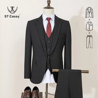 ST Cassy High-end Brand Formal Business Men's Suits Lapel Formal Blazer Slim Fit（jacket+Vest+Pants）