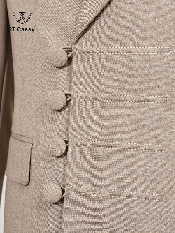 ST Cassy Elegant man suit for wedding Slim Fit Double Breasted Multiple buttons Casual Business man 2 piece outfit set