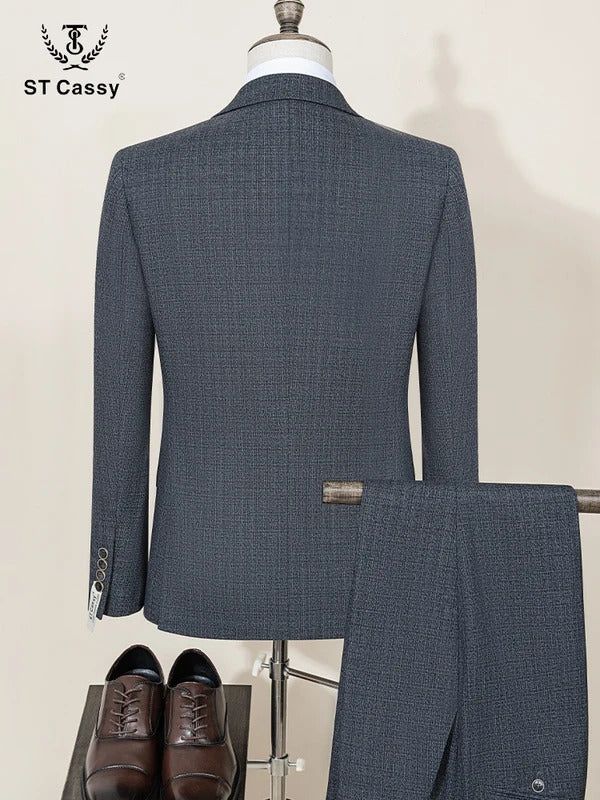 ST Cassy High Quality Men's Suit Slim Fit Male Groom Wedding Blazers Party Dress  Suit Business Office three-piece