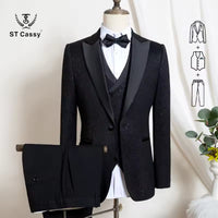 ST Cassy 奢華男士西服 高品質三件式閃鑽點綴婚禮禮服 閃亮鑽石燕尾服晚宴西裝