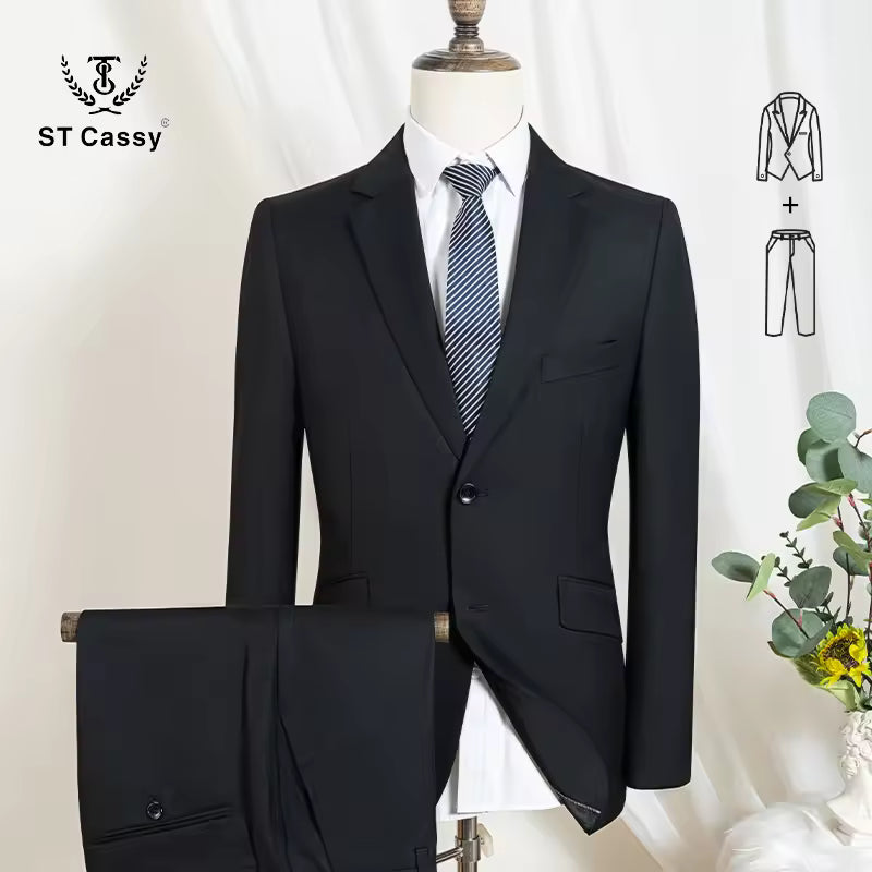 ST Cassy 2 piece set Classic men's suit Classic Slim-Fit 2-Button Design for Formal Occasions business office luxury man jacket