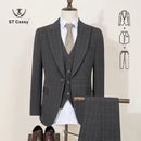 ST Cassy High Quality Men's Plaid suit Slim Fit Male Groom Wedding Blazers evening gown（jacket+Vest+Pants）