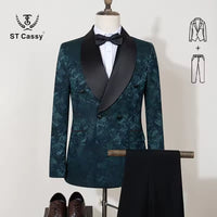 ST cassy luxury shawl collar 2-piece suit set men's high-end business casual suit groom's wedding dress Jacquard pattern
