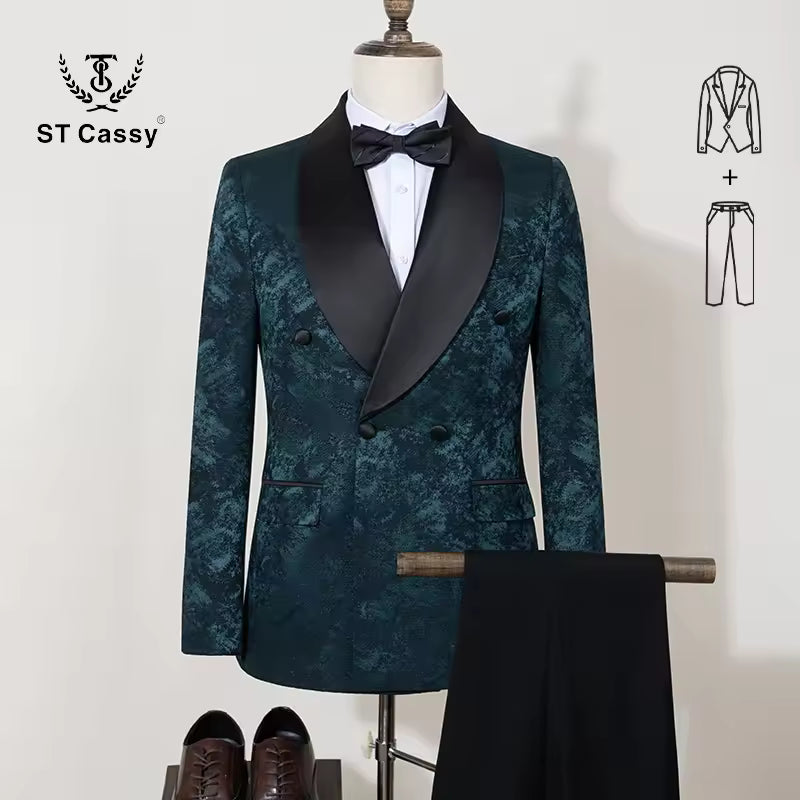 ST cassy luxury shawl collar 2-piece suit set men's high-end business casual suit groom's wedding dress Jacquard pattern