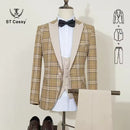 ST Cassy Yellow grid man suit Stylish Groom Suit Set Luxury Wedding Tuxedo Men's Formal Blazer Party Wear