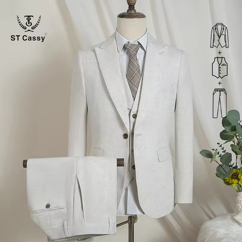ST Cassy high quality luxury men's suit elegant suits for men leisure beige luxury man jacket Slim-Fit full men's suit business office