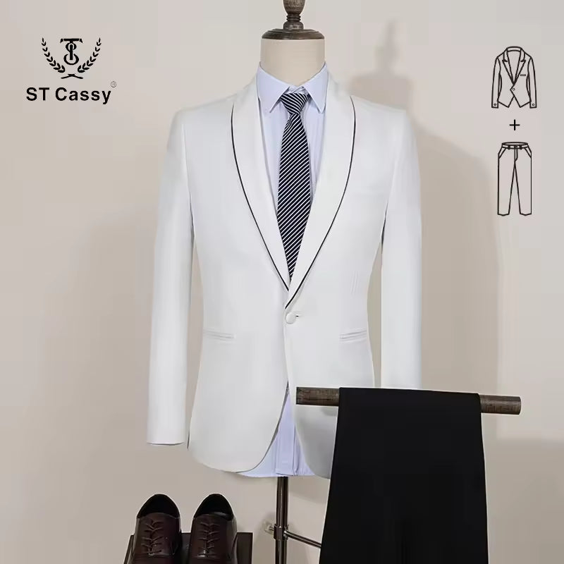 ST cassy white Elegant Men's Suit Groom Wedding Tuxedo Slim Fit Blazer for Party Prom Night