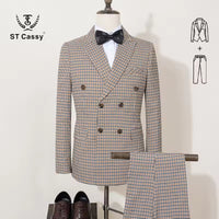 ST Cassy 2-piece set of jackets and pants Elegant suits for men double-breasted Plaid suit Formal Business Office Men's Suits