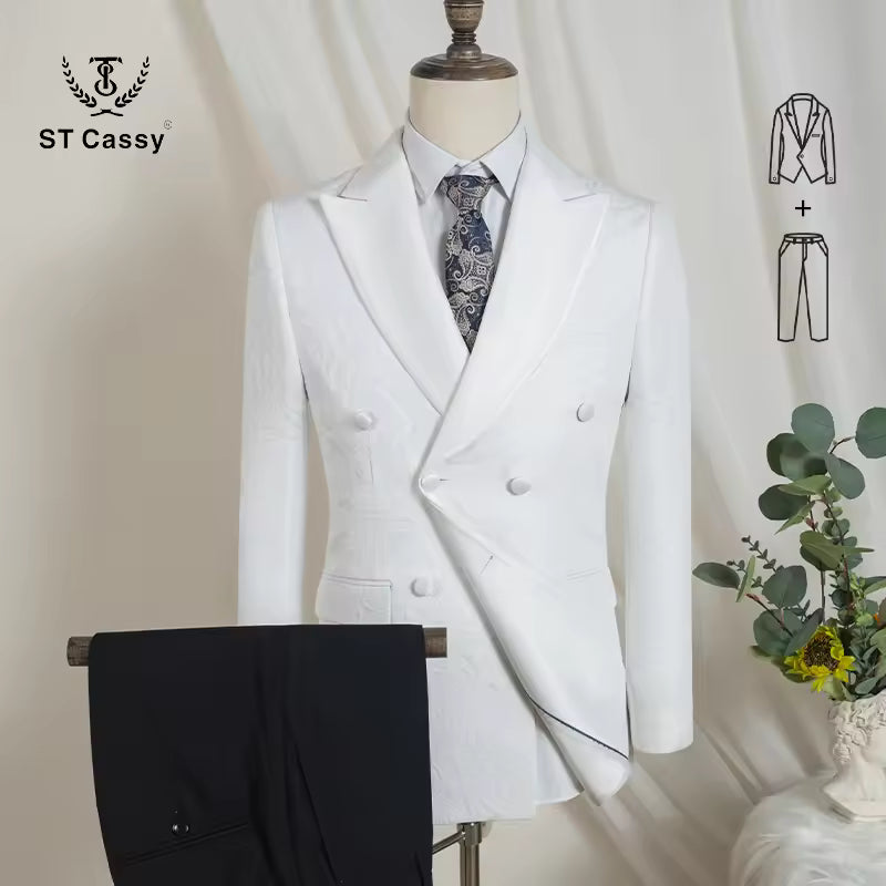 ST Cassy high quality luxury men's suit 2 piece set white luxury man jacket Wear 2 piece set Classic men's suit for wedding