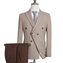 ST Cassy High Quality Jacket+pants elegant light coffee fine grain double breasted gentleman's suit set Stereoscopic cutting lapel collar