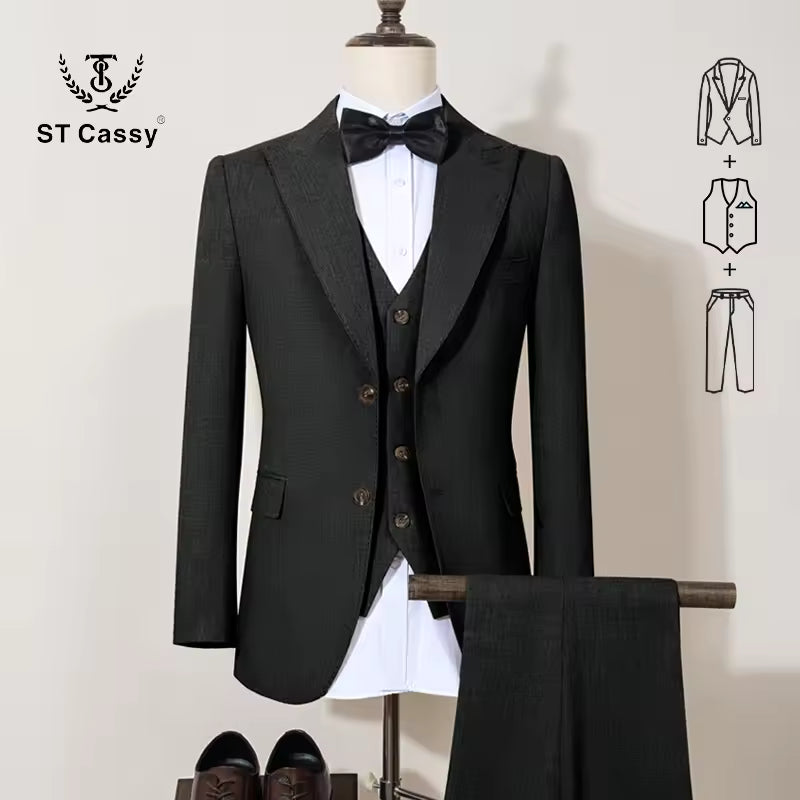 ST Cassy new 2 buttons on suit blue modern design mens office wear blazer coustime homme luxe Bead edge craftsmanship