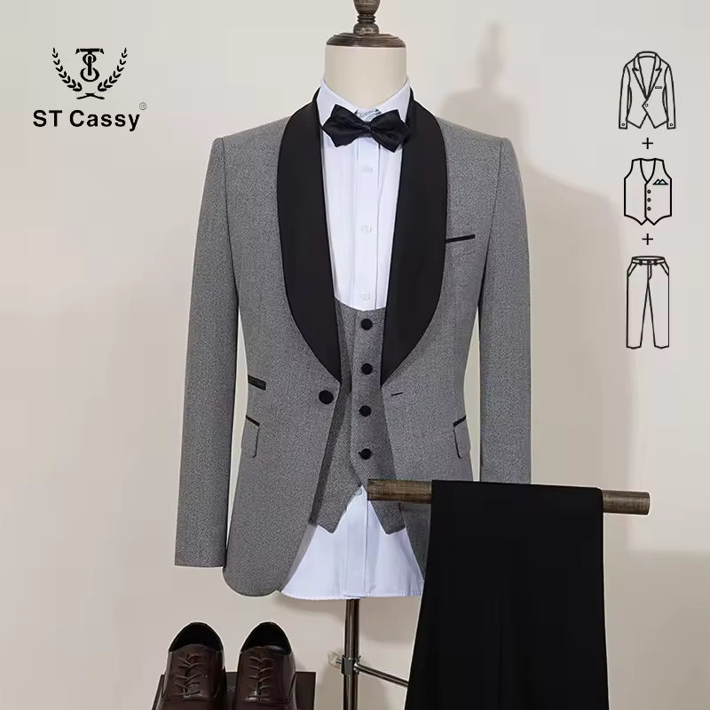 ST Cassy Elegant Men's Suit Groom Wedding Tuxedo Slim Fit Blazer for Party Prom Night