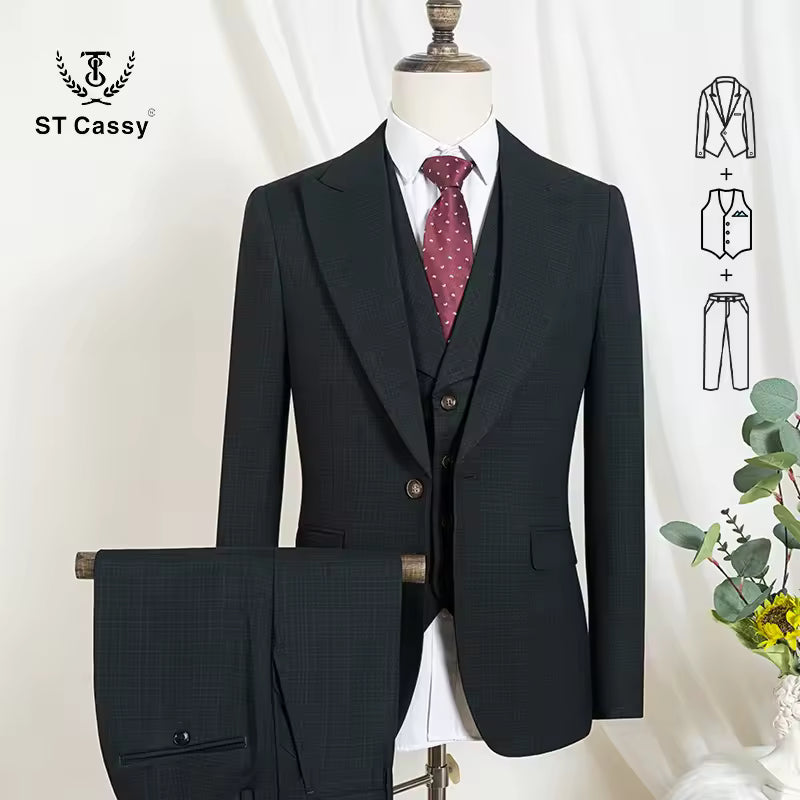 ST Cassy luxury man suits dark green jacket for men Classic men's suit wedding dresses Slim-Fit full men's suit business office
