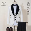ST Cassy white Male Groom Wedding shawl collar Blazers figure Party Dress Tuxedo Prom Suit Fashion Slim Fit (jacket+Vest+Pants）