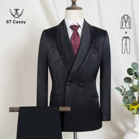 ST Cassy Luxury and fashionable men's suit Rhinestone Collar Shawl Lapel black Wedding Suit 2 Piece Set Groom Tuxedo Banquet