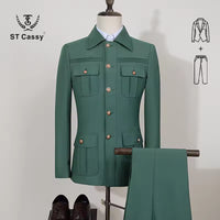 ST Cassy Men's Suit Classic Fit Single Breasted Multiple pockets Solid Color Casual Business Dress Suit